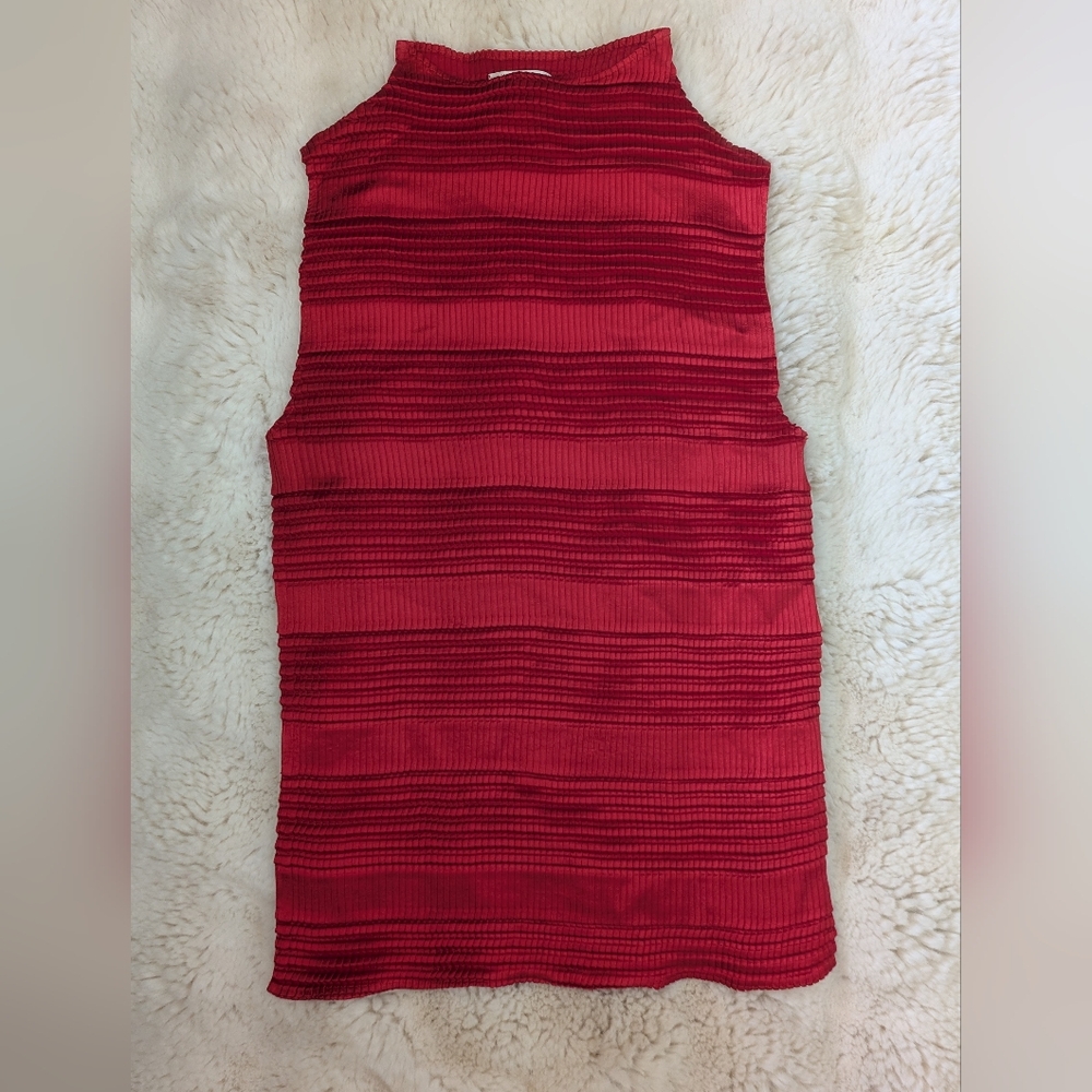 90s Nicola Red Accordion Mock Neck Blouse